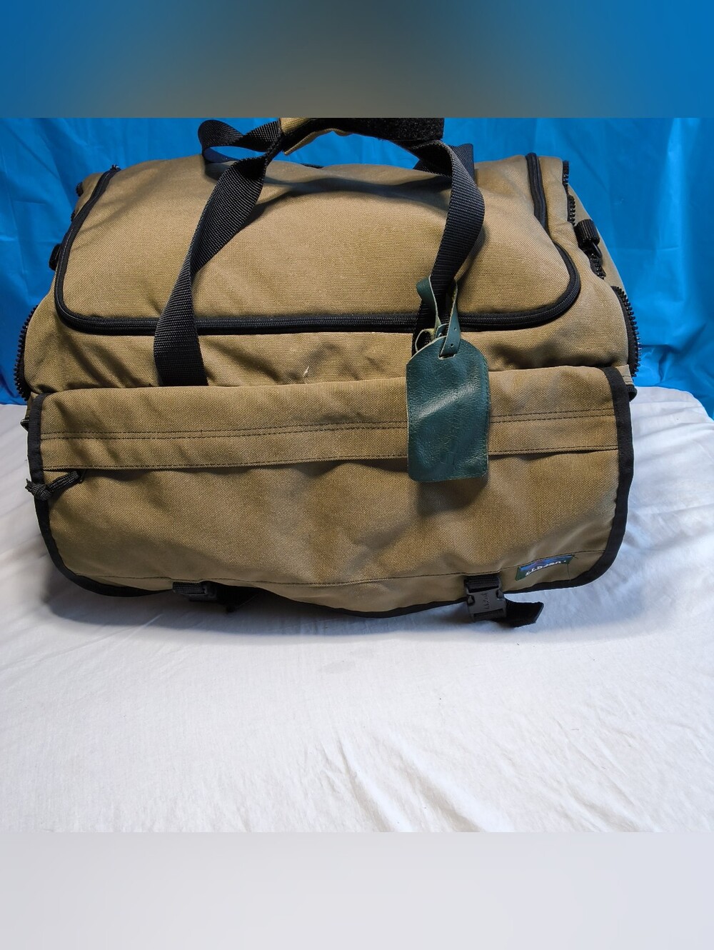 Vintage L.L. Bean Brown Canvas Duffle Bags Weekender Travel Gear Retro Blue Logo - Picture 6 of 16